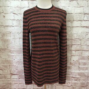 Who What Wear Womens Black Brown Metallic Striped Pullover Sweater Size S NEW